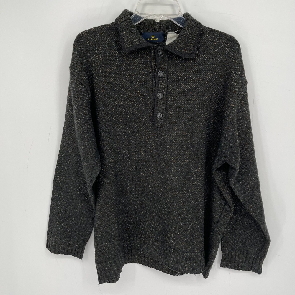 Fiume Men's Gray Speckled Wool Blend Quarter Button Polo Sweater Size XL
